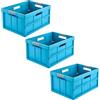 keeeper benno 3x contenitori pieghevoli professionali robusti con manici soft-touch, 45 l, Portata fino a 50 kg, Adatta per carrelli della spesa, 54 x 37 x 27,5 cm, Blu (Eco Sky Blue)