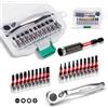 Geinxurn Set di 22 punte a cricchetto e punte magnetiche in acciaio S2 da 2,5 cm, con base, porta punte a percussione e mini chiave inglese con scatola portaoggetti