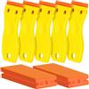 Generic Confezione da 5 raschietti in plastica per rasoi e 200 lame, strumento per rimuovere etichette adesive, per rimuovere adesivi, guarnizioni e vernici sul vetro dell'auto (giallo)