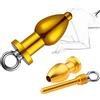 DoublesHappy Plug anale cavo Tunnel plug Speculum anale Plug anale aperto Espansione anale Dilatatore vaginale con occhiello rimovibile Plug Tunnel anale in metallo Massaggiatore prostatico Giocattolo, Oro
