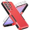 UITUIM Cover per Samsung Galaxy A37 5G Militare Antiurto Case con Vetro Temperato Pellicola Fotocamera Protezione Dura Silicone Resistente Completa Protettiva Custodia,Rosso