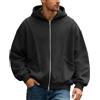 Duohropke Felpa con cappuccio da uomo con zip, tinta unita, con cappuccio, a maniche lunghe, con chiusura lampo, calda, con tasche, Baggy Streetwear, Nero , L