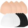 TENDYCOCO 6 paia di cuscinetti rimovibili per reggiseno sportivo, bikini, costume da bagno, bianco, nero, colore della pelle, spugna traspirante, vestibilità comoda