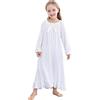 Flwydran Camicetta da Notte da Bambina, a Maniche Lunghe, Morbida, per la Famiglia, Pigiama Lungo, Bianco 2, 2-3 Anni