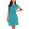YUTILA Abito in lino da donna, estivo, con scollo a V, 100% lino, leggero, linea ad A, con tasche laterali, Azzurro, M