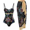 SMUXP Bikini da donna 2 pezzi con gonna lunga sarong, costume da bagno intero con gonna copricostume da bagno in chiffon, costume da bagno sarong con stampa floreale modesto costume da spiaggia