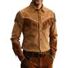 Generisch Western Cowboy - Giacca in pelle da uomo, a maniche lunghe, con frange da cowboy, elegante, stile retrò, vestibilità aderente, camicia western per carnevale, costume vintage con frange, P Khaki, XL
