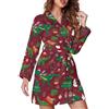 TZTTZT Vestaglia corta a maniche lunghe da donna, vestaglia natalizia con cintura, morbida vestaglia da notte con dinosauro, abbigliamento da notte, Nero, L