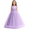 Generisch, abito in raso da damigella per feste, per matrimonio, per bambini, con perline, abito da ballo con fiocco, Lilla, 9-10 Anni