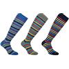 CALZE PRESTIGE (3 PAIA) Calze uomo lunghe elasticizzate in pregiatissimo cotone filo scozia a righe multicolor (AZZURRO-GRIS-BLU)