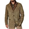 KaloKLU Giacche Vintage in Camoscio da Uomo, Blazer Doppio Strato con Risvolto in Pelliccia, Collo in Pelle, Lunghezza Media, Blazer da esterno per l'autunno e l'inverno, cachi., L