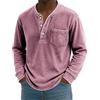 Oanviso Maglietta Henley Uomo Maniche Lunghe vestibilità Regular Casuale Vintage Henley Shirt con Bottoni A Rosa M