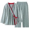 PRINCESS BRIDE Doppio strato Garza di Cotone Giapponese Kimono Pigiama Retro Cintura Pigiama Set Loungewear Morbido Sleepwear per le Donne, Verde, M