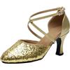 Generico Ladies Latino Danza Strass Scarpe Morbido Fondo Moderno Pole Dance Ballroom Scarpe Da Sposa Latino Scarpe Da Sposa Scarpe Da Ballo Latino Con Tacco Medio E Fibbia Incrociata Con Paillettes