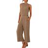 Gyaimxfu Tuta Donna Completa Estiva Elegante Leggeri Lino T Shirt Manica Corta Camicia E Vita Alta Pantaloni Larghi Completa Set Di Da Ginnastica Palestra Slim Fit Spiaggia Elastico