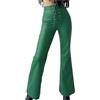 DSAoTeng Pantaloni da donna in pelle con lacci sul davanti, svasati, a vita alta, con fondo a campana, stile casual, vintage, in finta pelle PU, gamba dritta, Verde, S