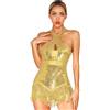 inlzdz Vestito da Ballo Latino Americano Donna Vestito da Latino Americano con Nappa Tassel Lustrino Paillettes Abito Tango Danza Samba Rumba con Glitter Frangia Oro M