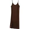 keusyoi Vestito da donna intimo gilet con spalline sottili tinta unita abito lungo canotta slip donna senza maniche abiti, Marrone, M