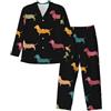 LimPac Set pigiama da uomo con stampa di cani bassotto, a maniche lunghe, con bottoni, con tasche, nero, Large