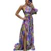 MANYMANY Donne Sexy Una Spalla 3D Fiore Tulle Abiti da Prom Spaccato Abito da Sera Formale Lungo Partito Abiti da Ballo per Donna