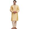 SKAVIJ Uomo Tunica Seta d'Arte Kurta Pigiama Set Beige_S