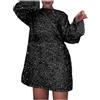 NaLatia Vestito da festa con paillettes a maniche lunghe da Donna scollo rotondo abito sexy e ampio con paillettes elegante abito corto abiti da ufficio e da lavoro