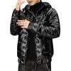 Suncadmious uomo Inverno Lucido Imbottito Giacca con Cappuccio Caldo Trapuntato Piumino Parka Metallico Full Cerniera Piumino Giacca Trapuntata spesso Caldo Bavaglino Giacca (Black,M)