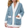 Generic Giacche in pile da donna, morbido e accogliente, cappotto peloso con bottoni e tasca per pigiama, casual, abbigliamento da casa con tasca, Azzurro, 3XL