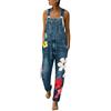 Generic Salopette da donna in jeans lunghi boyfriend, pantaloni jeans con fiori, oversize, pantaloni in denim, stile vintage, pantaloni in jeans, da donna, Azzurro, XL