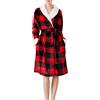 MKLQLS Vestaglia Casual in Peluche Scozzese per Donna,Comoda Vestaglia Casual con Collo Sciallato a Quadri,Accappatoio Calda a Maniche Lunghe,Rossa,Taglia Xxl