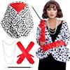 Pistha Costume da dalmata per Halloween, da donna, nero e bianco, scialle dalmata crudele, stola, sciarpa stola, guanto rosso anni '20, collana di perle finte per adulti