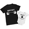 Bulabadoo Coppia Maglietta Uomo e Body Neonato Palestra Beast e Beast in Training, T Shirt Papà Fitness e Body Bimbo Coordinati, Cotone Morbido, Idea Regalo Festa del Papà