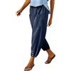 Placitiume Pantaloni capri casual da donna, pantaloni larghi estivi con coulisse in vita elastica | Pantaloni larghi con fondo a lanterna con tasche, blu navy, XXL