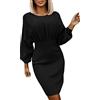 PAIDAXING Abiti Premaman Casual Donna Autunno e Inverno Tinta unita Grande Maglia Manica Manica A Pipistrello Gonna Lungo Dressy Maxi Abiti per Le Donne, Nero , L