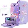 HYPERCASE Cute of Unicorn - Custodia per Nintendo Switch OLED, set di accessori viola con borsa da viaggio per interruttore, custodia protettiva rigida, pellicola proteggi schermo, tracolla e tappi