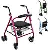 Mobiclinic®, Deambulatore per anziani, Prado, Rollator, Alluminio, Marchio europeo, Pieghevole, Freni a pressione, Con sedile, Girello 4 ruote, Colore rosa