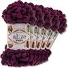 Wohnkult Alize - 5 gomitoli di lana di ciniglia Puffy da 100 g per uncinetto e lavoro a maglia senza strumenti per vestiti, accessori, coperte, tappeti, 111, colore prugna