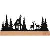 UNUS Casa nella foresta con cervi, decorazione invernale in metallo con base in bambù, 30 x 13 cm, nero o bianco, silhouette suggestiva per tavolo, davanzale o comò