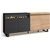 Skraut Home | Credenza, Mobile, Cucina | Madia, mobile ingresso | 200x87x35cm | 4 Porte | Camino elettrico | Design industriale | Stile moderno | Rovere e nero