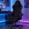 Soontrans Sedia da Gaming con Poggiapiedi, Sedia Gaming Ergonomica con Poggiatesta & Cuscino Lombare Massaggio, Pelle Scamosciata, Sedie Gaming per Youtube Livestreaming Playstation (Nero&Viola)