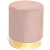 Tata Home Pouf Sgabello Cilindrico Velluto con Anello Dorato per Salotto o Camera Cameretta Pouff Poggiapiedi di Design Moderno (Rosa)