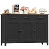 HOCSOK Credenza Cucina, 120 cm Mobile Cucina con Mensola Regolabile, 3 Cassetti e 3 Ante, Madia Soggiorno Moderna con 4 Scomparti Portaoggetti, per Sala da Pranzo, Nero