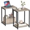VASAGLE Set di 2 tavolini laterali con ripiano portaoggetti, comodini sottili, struttura in acciaio, per soggiorno, studio, camera da letto, industriale, grigio e nero ULET272B02