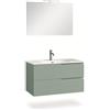 AQA DESIGN mobile bagno composizione 4 pezzi, mobile bagno con lavabo, base sospesa con frontali in MDF cannettato, set mobili bagno nr2 cassetti - Verde - 91x46,5x190 cm