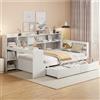 Oxtao Divano letto 90x200 cm multifunzione con presa USB, scrivania, 2 cassetti, libreria, ripiani e scaffali, letto in legno massiccio con rete a doghe (beige, 90x200 cm)