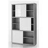 Composad | Libreria Alta della Linea PRATICO con 3 Ante Scorrevoli, Libreria Moderna Scaffale, (LxAxP) 120x203,40x35,60 cm, Cemento e Bianco Laccato, Soggiorno, Ufficio, Studio, Made in Italy