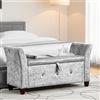 Vida Designs Velluto Argento, Ottomano di Siviglia, Coperchio in Tessuto, Sedile, Sgabello, Banco Finestra, Petto, Scatola di Stoccaggio Giocattolo, Pouf, Sgabello