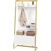 HAINEW Set di appendiabiti da parete con specchio e ganci in metallo, per corridoio, soggiorno, 78 x 38,5 x 180,5 cm, guardaroba da corridoio, con scarpiera, appendiabiti, scarpiera (bianco)