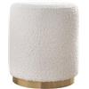 Miliboo Amaya - Pouf rotondo in tessuto effetto lana riccia, bianco sporco e metallo dorato, D40 cm