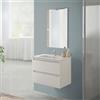 Inbagno Mobile Bagno Sospeso 70 cm Rovere Bianco - Mobiletto Con Lavabo In Ceramica E 2 Cassettoni Soft-Close - Linea Nadia